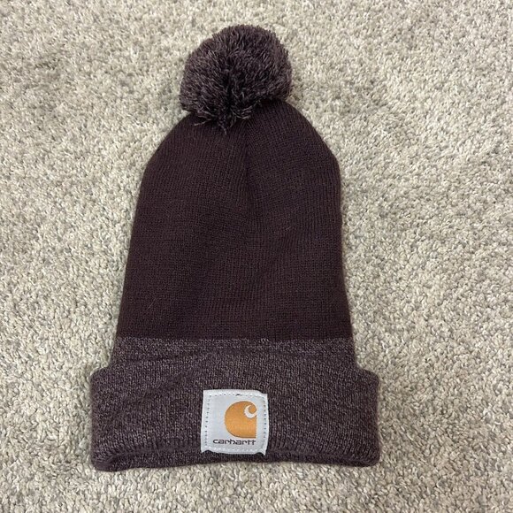 Carhartt Knit Winter Hat Puffball Beanie Purple Kid's Youth‎ Size - Picture 1 of 5